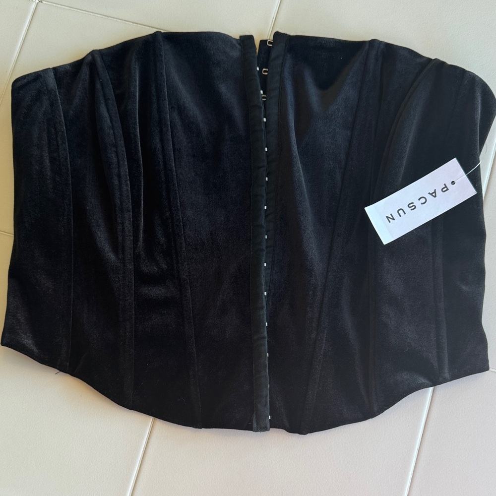 PacSun Black Velvet Strapless Corset Crop Top